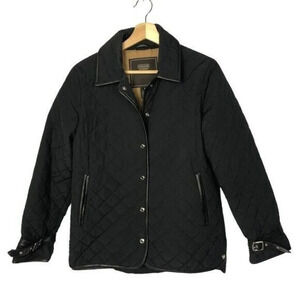 Coach Black Quilted Signature Snap Leather Trim Jacket S